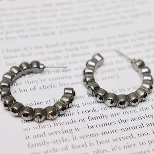 Gun Metal Rhinestone Stud 1" Hoops